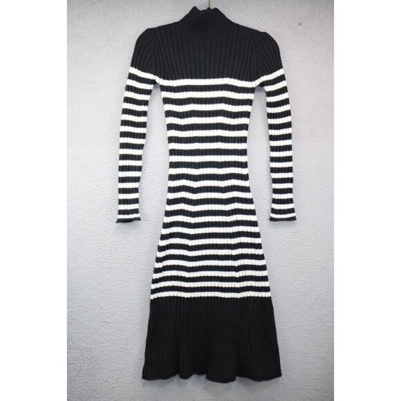 Zara Striped Long Sleeve Cable Knit Midi Dress-Size Small-Wool Blend - Picture 1 of 6